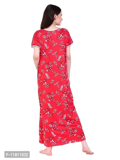 Romaisa Women's Cotton Blend Floral Maxi Length Nightgown (LN347-333F_Red_Free Size)-thumb2