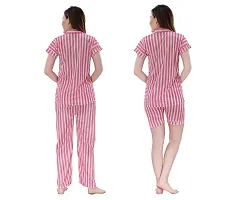 Romaisa Women's Satin Printed Nightsuit Regular Length Top and Pyjama with Shorts (PT208-375_Pink_Free Size) (Nightsuit Set Pack of 3)-thumb1