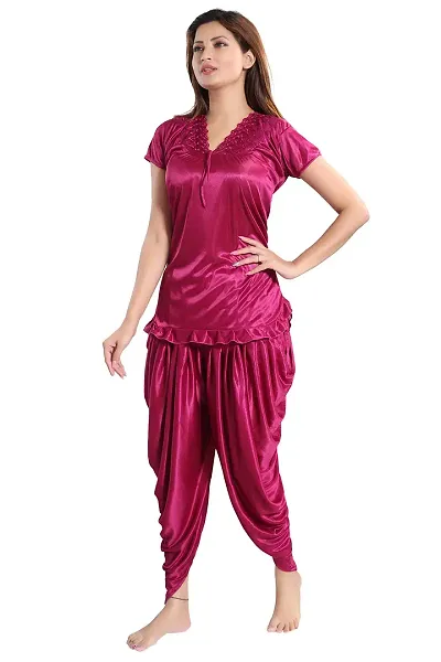 Romaisa Women's Satin Solid Nightsuit Regular Length Pajama Top _Free Size