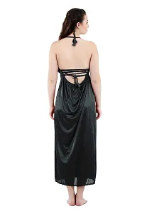 Romaisa Women's Satin Solid Maxi Length Nighty with Robe (RN286-308, Black, Free Size, Nightwear Set Pack of 2)-thumb3