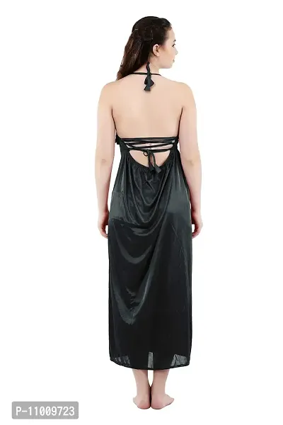 Romaisa Women's Satin Solid Maxi Length Nighty with Robe (RN286-308, Black, Free Size, Nightwear Set Pack of 2)-thumb5