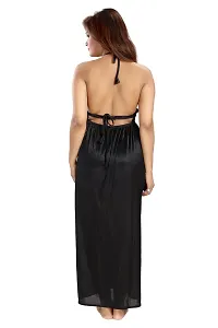 Romaisa Women's Satin Solid Maxi Length Nighty with Robe (RN285-308_Black_Free Size) (Nightwear Set Pack of 2)-thumb4