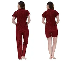 Romaisa Women's Satin Solid Nightsuit Regular Length Top and Pyjama with Shorts (PT201-346_Maroon_Free Size) (Nightsuit Set Pack of 3)-thumb1