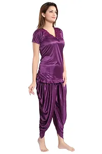 Romaisa Women's Satin Solid Nightsuit Regular Length Top with Pyjama (PT144-361_Indigo Purple_Free Size)-thumb3