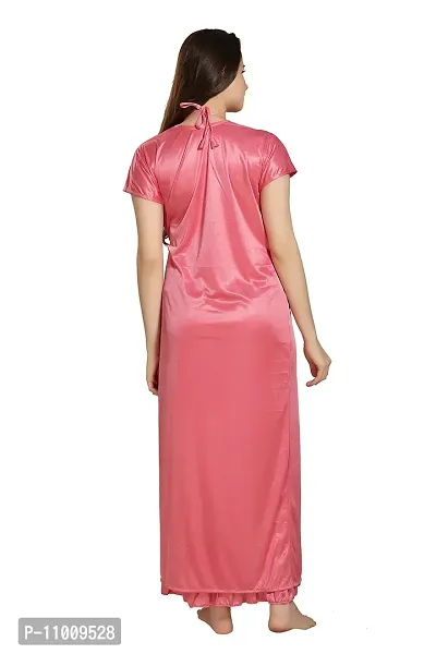 Romaisa Women's Satin Solid Maxi Length Nighty with Robe (RN293-475_Light Pink_Free Size) (Nightwear Set Pack of 2)-thumb5