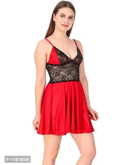Romaisa Women's Satin Solid Above Knee Length Babydoll (BD157-320_Red_Free Size)-thumb4