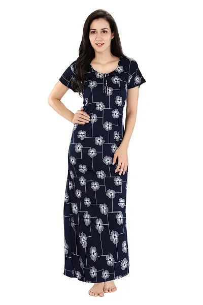 Romaisa Women's Cotton Blend Floral Maxi Length Nightgown _Free Size