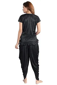 Romaisa Women's Satin Solid Nightsuit Regular Length Top with Pyjama (PT151-308_Dark Black_Free Size)-thumb1