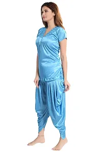 Romaisa Women's Satin Solid Nightsuit Regular Length Pajama Top (PTS143-345_Dodger Blue_Free Size)-thumb3