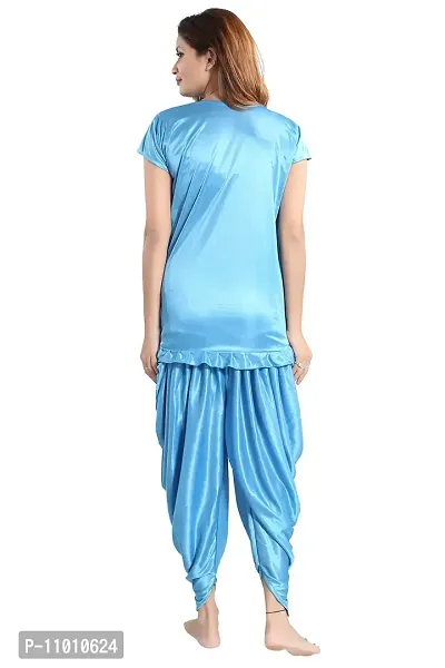 Romaisa Women's Satin Solid Nightsuit Regular Length Pajama Top (PTS143-345_Dodger Blue_Free Size)-thumb2