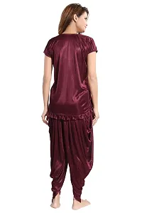 Romaisa Women's Satin Solid Nightsuit Regular Length Top with Pyjama (PT147-424_Brown_Free Size)-thumb1