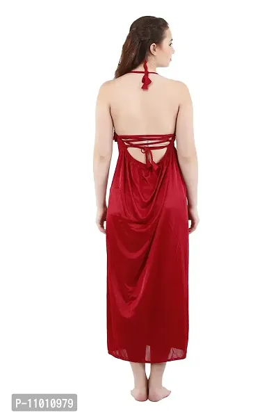 Romaisa Women's Satin Solid Maxi Length Nighty with Robe (RN261-333_Alice Maroon_Free Size) (Nightwear Set Pack of 2)-thumb4