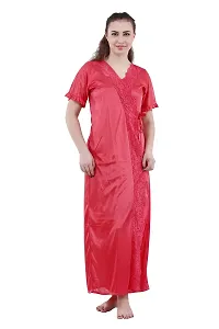 Romaisa Women's Satin Solid Maxi Length Nighty with Robe (RN269-369_Light Coral_Free Size) (Nightwear Set Pack of 2)-thumb4