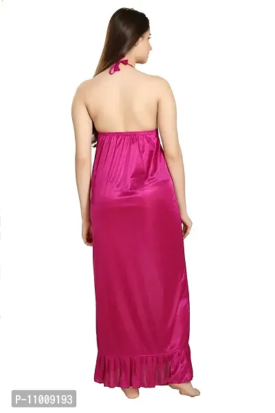 Romaisa Women's Satin Solid Maxi Length Nighty with Robe (RN288-329_Dark Magenta_Free Size) (Nightwear Set Pack of 2)-thumb4