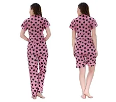 Romaisa Women's Satin Printed Nightsuit Regular Length Top and Pyjama with Shorts (PT199-375_Pink_Free Size) (Nightsuit Set Pack of 3)-thumb1