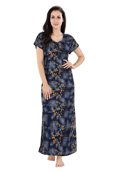 Romaisa Women's Cotton Blend Floral Maxi Length Nightgown _Free Size