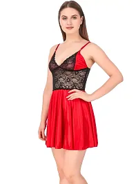 Romaisa Women's Satin Solid Above Knee Length Babydoll (BD157-320_Red_Free Size)-thumb2