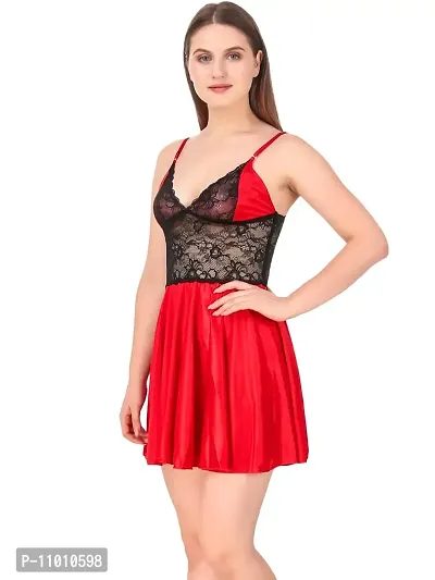 Romaisa Women's Satin Solid Above Knee Length Babydoll (BD157-320_Red_Free Size)-thumb3