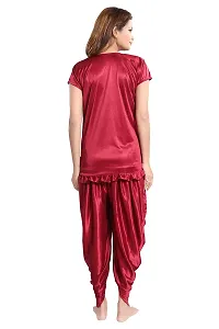 Romaisa Women's Satin Solid Nightsuit Regular Length Top with Pyjama (PT145-333_Maroon_Free Size)-thumb1