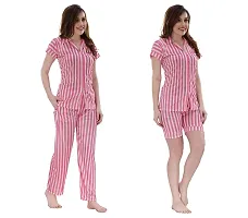 Romaisa Women's Satin Printed Nightsuit Regular Length Top and Pyjama with Shorts (PT208-375_Pink_Free Size) (Nightsuit Set Pack of 3)-thumb3