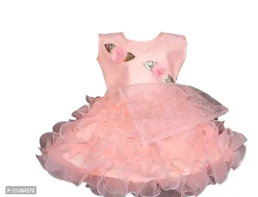 Stylish Peach Net Dress For Girls-thumb0