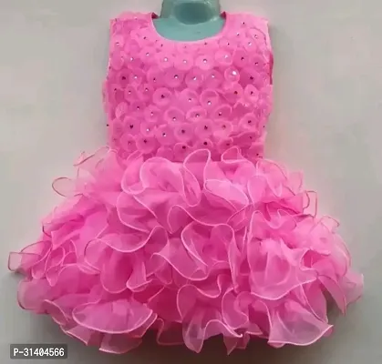 Stylish Pink Net Dress For Girls-thumb0