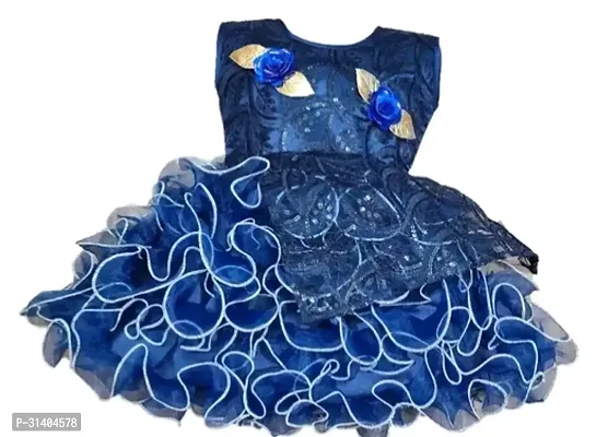 Stylish Navy Blue Net Dress For Girls-thumb0