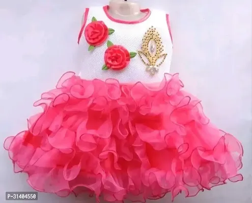 Stylish Pink Net Dress For Girls-thumb0