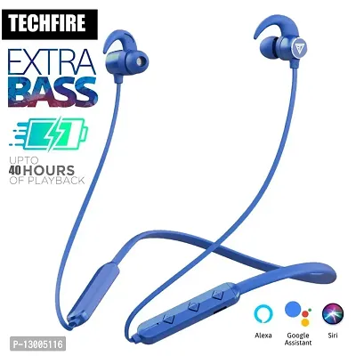 TECHFIRE Fire 145- 30 Hours Playtime with superior sound Neckband Headphone Bluetooth Headset  (Blue, In the Ear)-thumb0