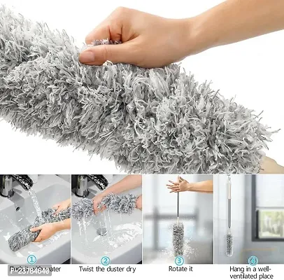 Duster For Cleaning With Extension Pole(Stainless Steel), Extra Long 100 Inches, With Bendable Head, Extendable Duster For Cleaning High Ceiling Fan, Cars Wet and Dry Duster(Pack of 1)-thumb0