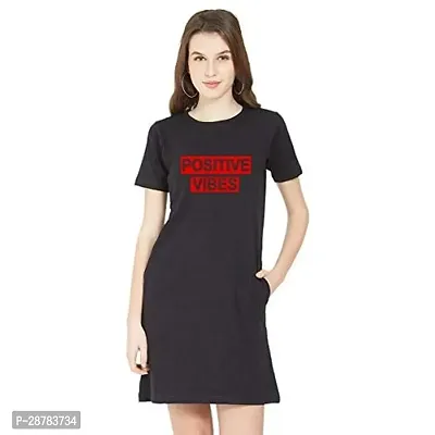 Stylish Black Cotton Blend Printed Round Neck T-shirt Dress For Women-thumb0