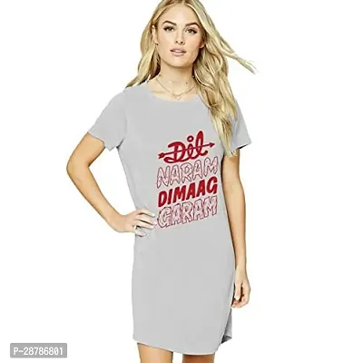 Stylish Grey Cotton Blend Printed T-shirt Dress For Women-thumb0