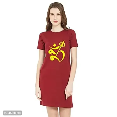 Stylish Red Cotton Blend Printed Dress For Women