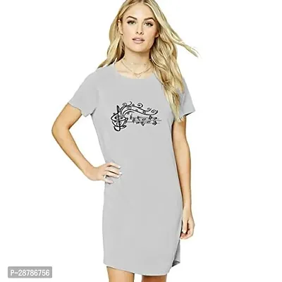 Stylish Grey Cotton Blend Printed T-shirt Dress For Women-thumb0