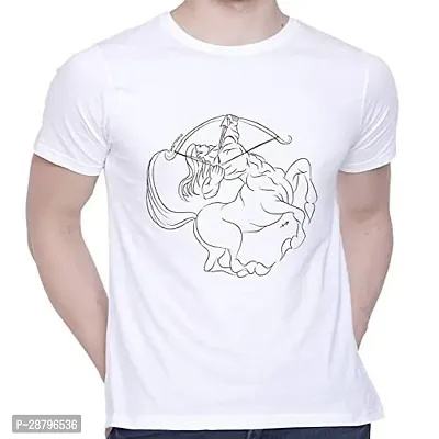 Stylish White Cotton Blend Printed Round Neck T-Shirt For Men-thumb0