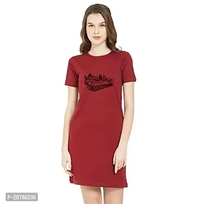 Stylish Red Cotton Blend Printed T-shirt Dress For Women