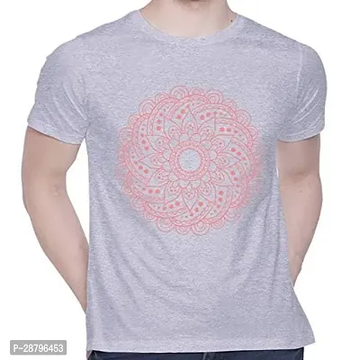 Stylish Grey Cotton Blend Printed Round Neck T-Shirt For Men-thumb0