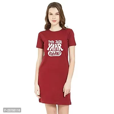 Stylish Red Cotton Blend Printed T-shirt Dress For Women-thumb0