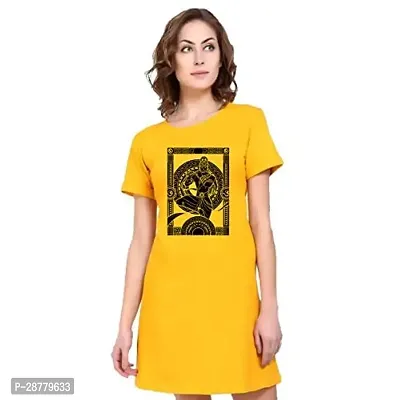 Stylish Yellow Cotton Blend Printed Dress For Women-thumb0