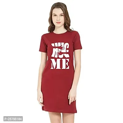 Stylish Red Cotton Blend Printed T-shirt Dress For Women-thumb0
