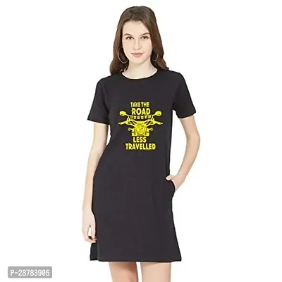 Stylish Black Cotton Blend Printed Round Neck T-shirt Dress For Women-thumb0