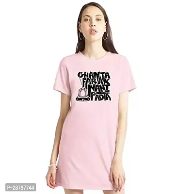 Stylish Pink Cotton Blend Printed T-shirt Dress For Women