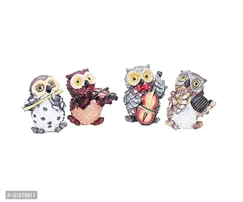 Beautiful Polyresin Musical Owl Family Sets Playing Music Showpiece Pack of 4