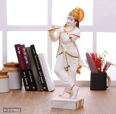 Polyresin Marble God Krishna Playing Flute Figurine for Home Decor Temple Office Gift  Good Luck