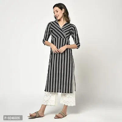 JAIPUR VASTRA Cotton Striped Print Straight Kurta for Girls/Womens/Ladies-thumb2