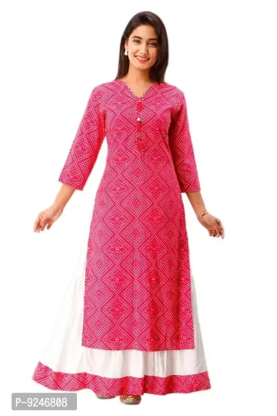 JAIPUR VASTRA Womens Rayon Bhandej Print Straight Kurta with Skirt Set (Pink)