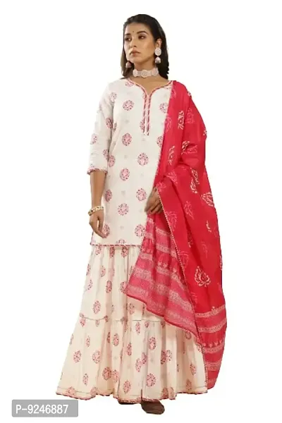 JAIPUR VASTRA Womens Cotton Block Print Straight Kurta With Skirt  Dupatta Set
