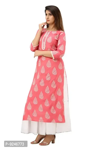 JAIPUR VASTRA Womens Rayon Buti Print Straight Kurta (Pink)-thumb2