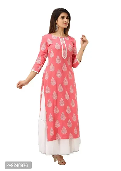 JAIPUR VASTRA Womens Rayon Buti Print Straight Kurta (Pink)-thumb4