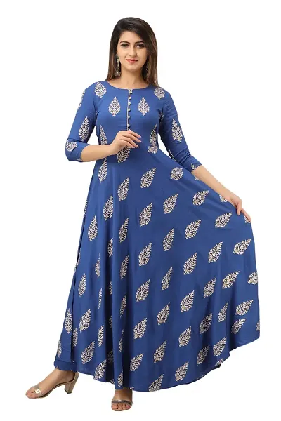 JAIPUR VASTRA Womens Rayon Anarkali Kurta (Blue)